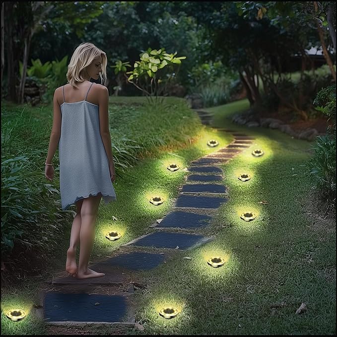 INCX Solar Ground Lights,16 Pack Solar Lights Outdoor Waterproof, Solar Garden Lights Landscape Lighting for Patio Pathway Lawn Yard Deck Driveway Walkway, Warm White