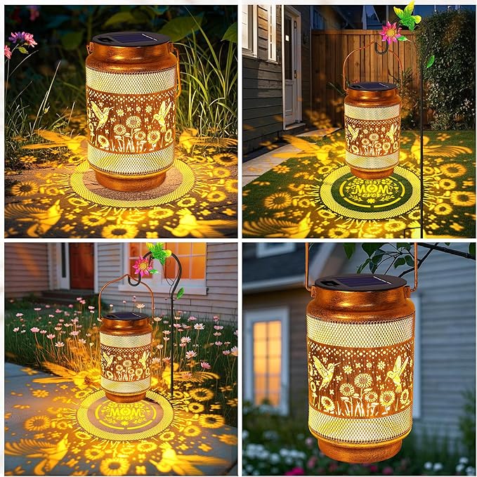 Hummingbird Solar Lantern Set 2-Pack, Rustic Garden Lighting