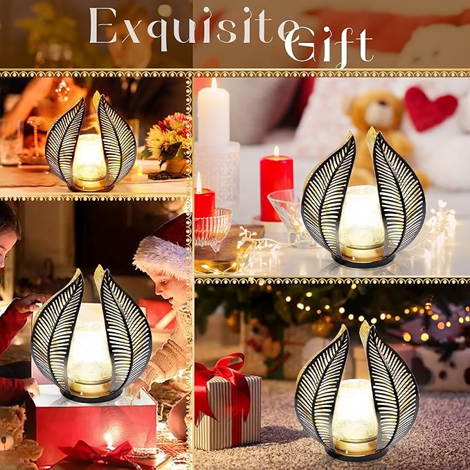 HPC Decor Solar Light Outdoor Garden, Crackle Globe Glass,Metal Palm Leaf Solar Light for Outside, Pathway Lights Waterproof LED Outdoor for Patio,Yard,Porch Decor,Gardening Gifts for Women/Mom.