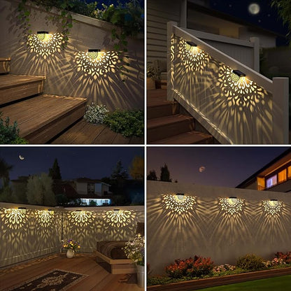 Solar Fence Lights Wall lihgts Outdoor Decorations 6 Pack Solar Step Lights Outdoor Waterproof LED Solar Powered Warm Yellow Decorative Lighting for Front Door, Backyard, Post(Black)