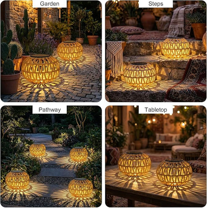 2 Pack Solar Lantern Outdoor Waterproof,Outdoor Table Lanterns Decor,Rattan Solar Lights Decorative,Small Tabletop Lanterns Gifts for Mom,Grandma,Lantern Lights Outside for Garden,Yard,Steps,Patio