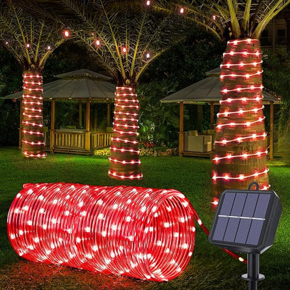 Solar Rope Lights Outdoor, 66ft 200 LED 8-Mode Waterproof String Tube Light for Garden & Patio, Red