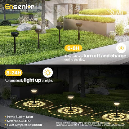 Ensenior 6-Pack Solar Lights Outdoor, Auto ON/Off 3000K LED Solar Garden Lights for Pathway, Yard, Patio, Walkway, Flower Bed, Halloween Christmas Landscape Lighting, IP65 Waterproof, Flag Lights