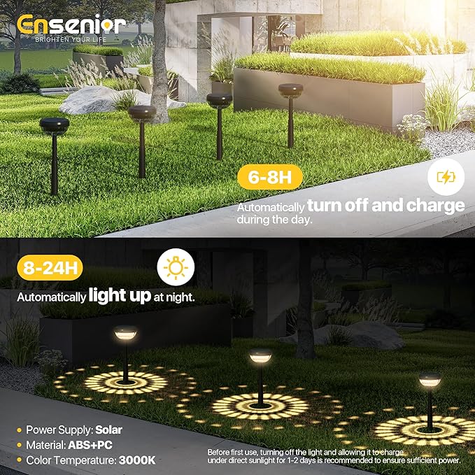 Ensenior 10-Pack Solar Lights Outdoor, Auto ON/Off 3000K LED Solar Garden Lights for Pathway, Yard, Patio, Walkway, Flower Bed, Halloween Christmas Landscape Lighting, IP65 Waterproof, Flag Lights