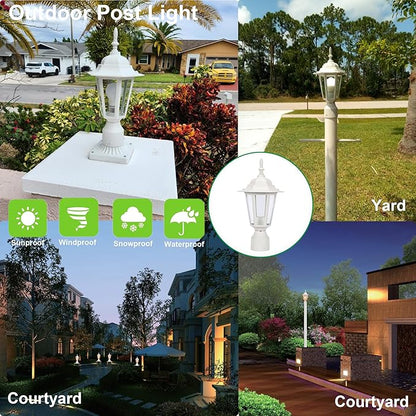 LIT-PaTH 16 Inch Outdoor Lamp Post Light Fixture, Exterior Pole Lantern with Clear Glass, Hardwired Aluminum Post Lighting for Driveway Garden Yard, White, 1-Pack