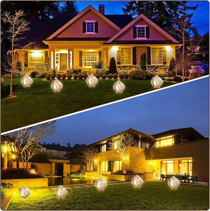 HPC Decor Solar Lights Outdoor Garden, Crackle Globe Glass,Metal Palm Leaf Solar Lights for Outside, Pathway Lights Waterproof LED Outdoor for Patio,Yard,Porch Decor,Gardening Gifts for Women/Mom.