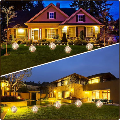 HPC Decor Solar Lights Outdoor Garden, Crackle Globe Glass,Metal Palm Leaf Solar Lights for Outside, Pathway Lights Waterproof LED Outdoor for Patio,Yard,Porch Decor,Gardening Gifts for Women/Mom.