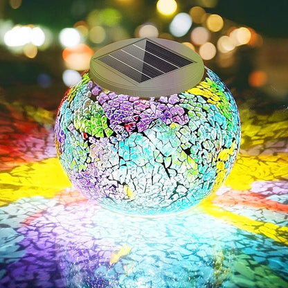 SunKite Solar Table Lights Outdoor Indoor Color Changing Crackle Crystal Glass Night Lights,Waterproof Solar Powered Mosaic Glass Lamp,for Garden Patio Yard Christmas Decorations (Multicolor)