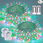 2-Pack 100 LED Christmas Twinkle Lights, 33ft Waterproof for Patio