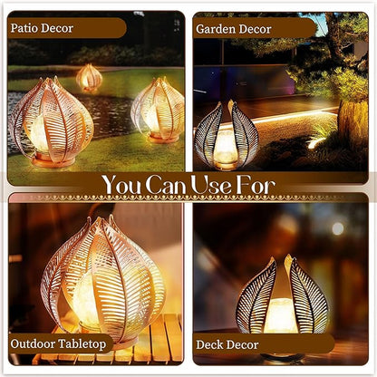 HPC Decor Solar Lights Outdoor Garden, Crackle Globe Glass,Metal Palm Leaf Solar Lights for Outside, Pathway Lights Waterproof LED Outdoor for Patio,Yard,Porch Decor,Gardening Gifts for Women/Mom.
