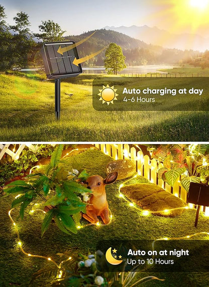 Brightown Solar Rope Lights, 39FT 100LED Outdoor Solar String Lights, IP65 Waterproof Solar Powered Fairy Lights with 8 Lighting Modes for Party Garden Yard Home Holiday Tree Decoration, Warm White