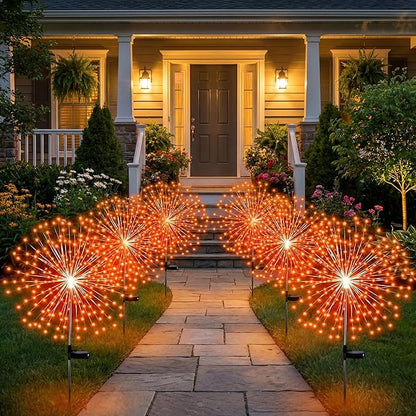 6 Pcs Easter Solar Firework Stake Lights 180 LED 8 Modes Solar Waterproof LED Sparkler Lights Outdoor Decoration for Easter Day Xmas Holiday Garden Patio Yard Pathway Walkway, Orange