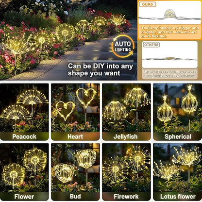Anordsem Solar Lights Outdoor Decorative: Bendable Copper Wire with 120 LED Firework Beads - Waterproof 2 Warm Lighting Modes Yard Garden Patio - Christmas Gifts for Homeowner Over 30