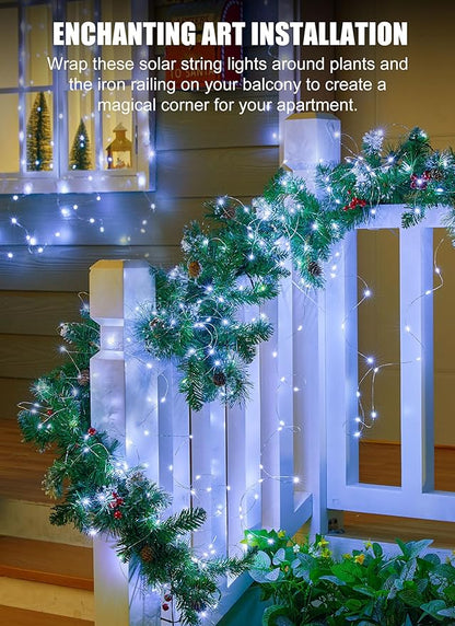 Minetom Solar Fairy String Lights, 33ft 100 LED Waterproof Outdoor Lights for Patio & Wedding, Pure White