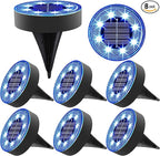 8-Pack Blue In-Ground Solar Lights, Flat LED Driveway