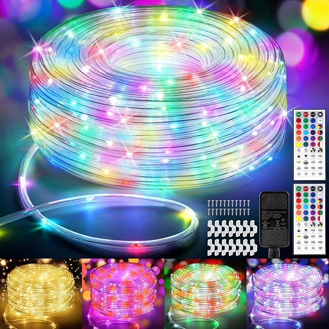 100FT 300LED Rope Lights Outdoor String Lights Plug in, Warm White & Color Changing Christmas Lights Outdoor,Waterproof Fairy Lights with Remote for Balcony(Not Connectable)