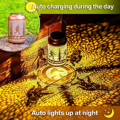 Bigfoot Solar Lanterns Outdoor Hanging Waterproof Solar Lights Big Foot Sasquatch Gifts for Men Women Metal Decorative LED Lanterns for Outside, Patio, Landscape, Yard Decor, Garden Decorations