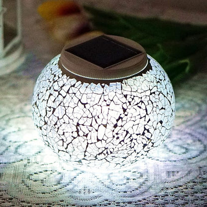 SunKite Solar Table Lights Outdoor Indoor Color Changing Crackle Crystal Glass Night Lights,Waterproof Solar Powered Mosaic Glass Lamp for Garden Yard Patio Christmas Decorations (Light Color)