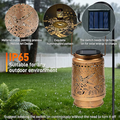 2 Pack Hummingbird Solar Lantern - Hummingbird Solar Lights for Outside, Patio, Backyard, and Porch - Waterproof Hanging Lantern for Outside - Perfect Gifts for Women