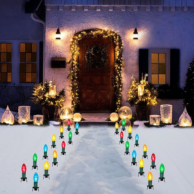 24-Pack Multicolor Solar Path Lights, Outdoor Driveway LED