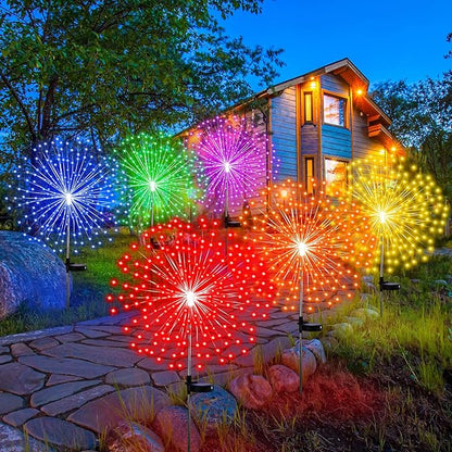 6 Pcs Easter Day Solar Firework Stake Lights 180 LED 8 Modes Solar Waterproof LED Sparkler Lights Outdoor Decoration for Christmas in July, Garden Patio Yard Pathway Walkway Lawn (Multicolor)