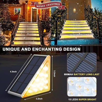 LED Solar Step Lights Waterproof Outdoor Stair Lights, Warm White Solar Deck Lights IP67 Solar Decoration Lights for Yard, Patio, Garden, Walkways, Front Door, Pathway, Driveway, Porch 12 Pack