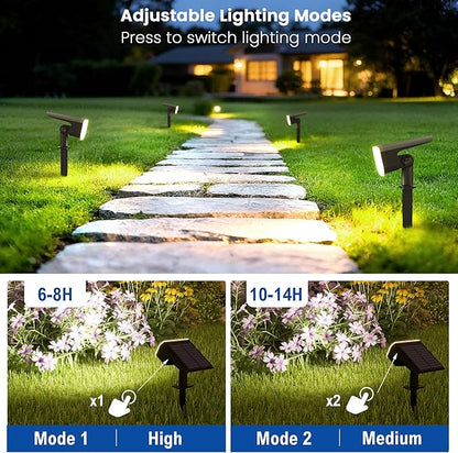 Solar Spot Lights Outdoor Waterproof IP65,6 Pack,Cool Light, 2 Lighting Modes Selectable, Solar Powered Yard Garden Solar Spot Lights for Garden Outside Landscape Auto On/Off