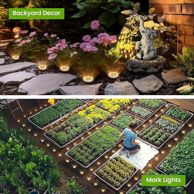 Mini Solar Ground Lights, 12 Pack Solar Garden Lights, Solar Powered Pathway Lights Warterproof, Outdoor Lights for Driveway, Walkway, Backyard, Patio (Warm White)