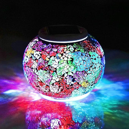 Solar Glass Ball Light Color Changing Mosaic Crackle Table Lamps Waterproof LED Night Light for Bedroom Yard Patio Christmas Decorations (Crackle Glass, Multi-Colored)