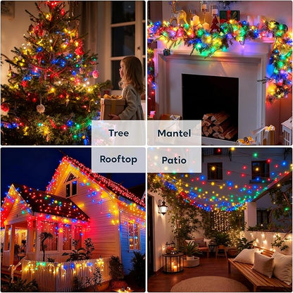 Joiedomi LED Christmas String Lights,200 Count 66.3FT Battery Operated Christmas Tree Fairy Lights with 8 Modes,Multifunction Green Wire for Xmas Decor Party Holiday House,Multicolor