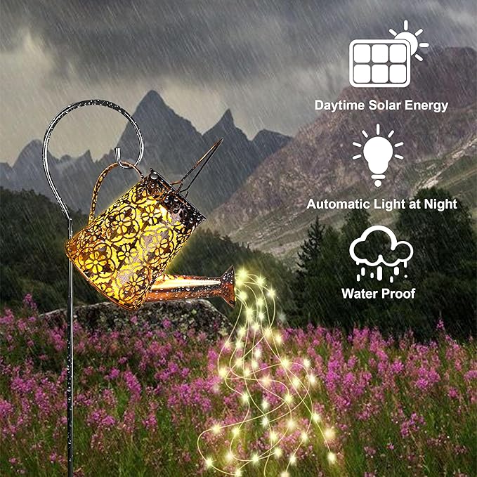 Solar Watering Can Lights with Cascading Lights,Solar Lantern Light Outdoor,Large Hanging Solar Powered Lantern Outdoor,Garden Porch Patio Yard Decor,Gardening Gifts for Women