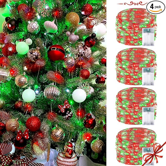 4-Pack 20ft Christmas LED String Lights, Waterproof Timer Lights