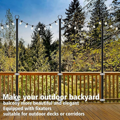 10Ft String Light Poles 6 Pack,Light Poles for Outside Lights,Outdoor with Fence Brackets Hanging Lights,Metal Stand Deck Patio Backyard