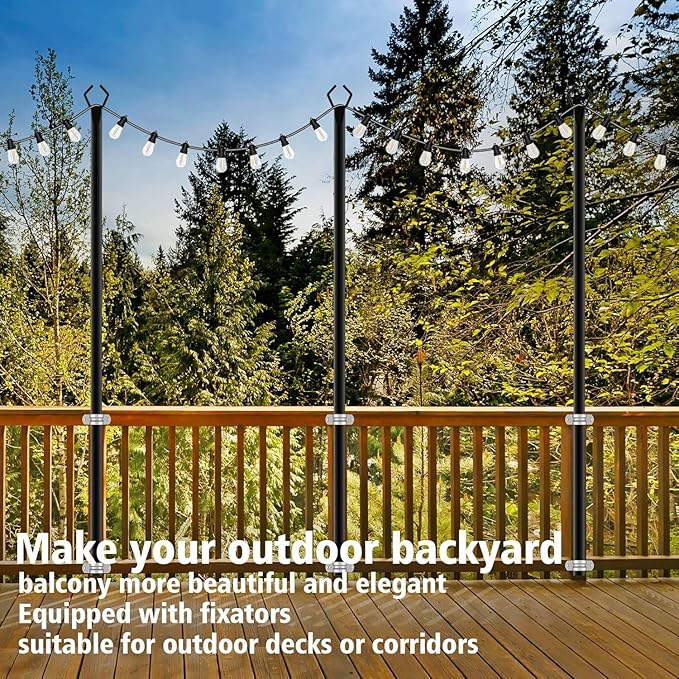 AILBTON 8 Pack 10Ft String Light Poles,Light Poles for Outside String Lights,Outdoor Light Poles with Fork,Metal Pole Stand for Patio,Backyard,Deck