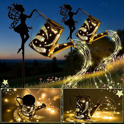 Solar Lights Outdoor,2 Pcs Solar Watering Can Light,Waterproof Metal Hanging Lantern,Fairy Gardening Gifts,Fairy Garden Decor for Outside,Perfect for Garden,Patio,Yard,Pathway
