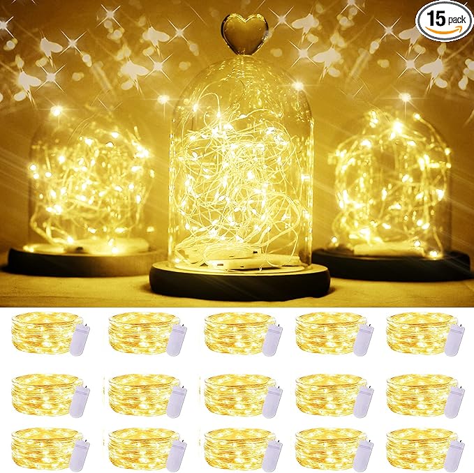 15-Pack Christmas String Lights, 6ft 20 LED Waterproof Twinkle Lights