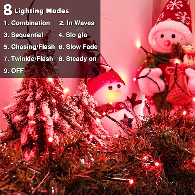 Lomotech Valentine's Day Decorations Lights - 4 Pack Total 66ft 200LEDs Battery String Lights 8 Modes Waterproof with Timer for Home, Garden, Party, Holiday, Tree Decoration (Green Wire, Red)