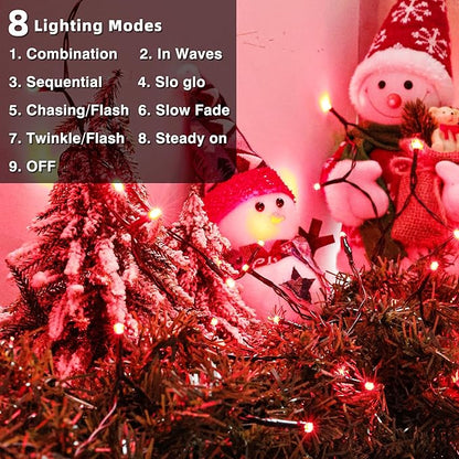 Lomotech Valentine's Day Decorations Lights - 4 Pack Total 66ft 200LEDs Battery String Lights 8 Modes Waterproof with Timer for Home, Garden, Party, Holiday, Tree Decoration (Green Wire, Red)