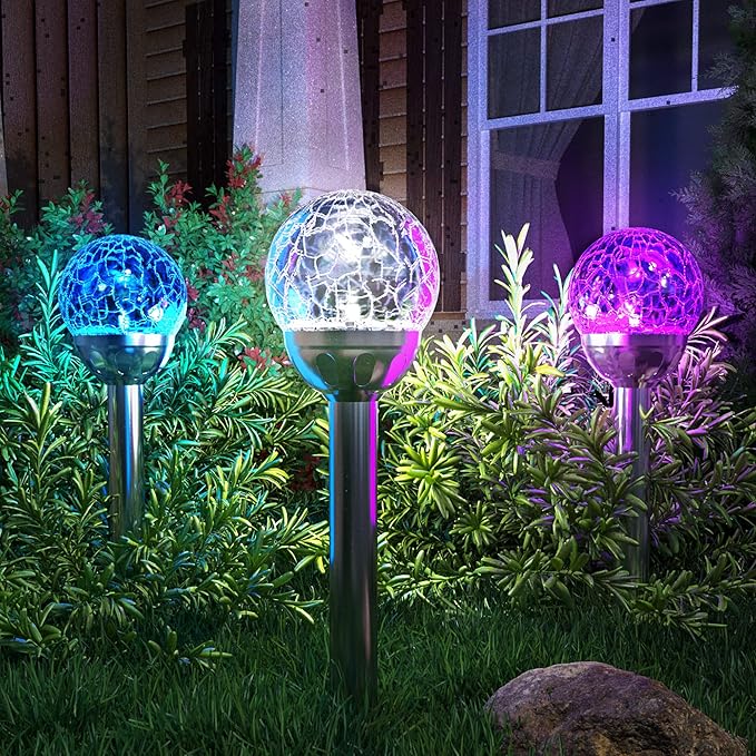 3-Pack Solar Pathway Lights, Waterproof LED Yard Lights