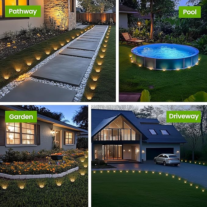 Mini Solar Ground Lights, 12 Pack Solar Garden Lights, Solar Powered Pathway Lights Warterproof, Outdoor Lights for Driveway, Walkway, Backyard, Patio (Warm White)