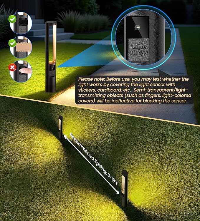 MEIKEE 5W Low Voltage Pathway Lights, 2700K 250LM LED Landscape Lighting, Auto On/Off, 12-24V, Aluminum Waterproof Outdoor Path Lights with Connectors for Garden Walkway Yard 4 Pack