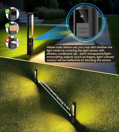 MEIKEE 5W Low Voltage Pathway Lights, 2700K 250LM LED Landscape Lighting, Auto On/Off, 12-24V, Aluminum Waterproof Outdoor Path Lights with Connectors for Garden Walkway Yard 4 Pack