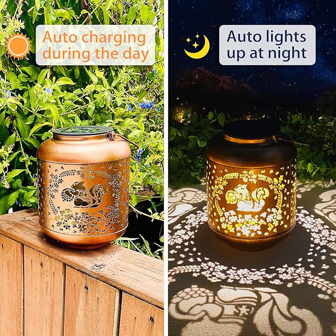 2-Pack Decorative Squirrel Solar Lanterns for Garden, Waterproof LED