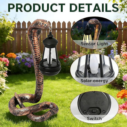Solar Garden Outdoor Statues Snake with Solar Lights Outdoor Chrismtas Decorations - Lawn Decor Snake Statue for Patio, Balcony, Yard Ornament - Unique Housewarming Gifts（11.22" Brass Color