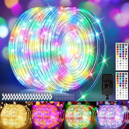 132ft LED Rope Lights Outdoor String Lights Plug in, 400 LED Warm White & Color Changing Waterproof Christmas Lights Outdoor, Rope Lights with Remote for Balcony(Not Connectable)