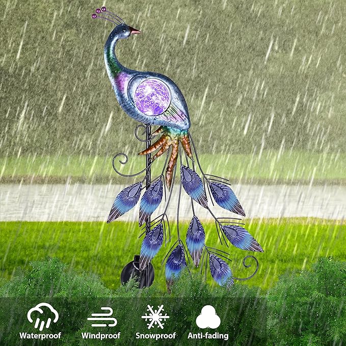 33" Solar Peacock Garden Statue Light, Outdoor Decor