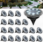 20-Pack Cool White Flat Solar Landscape Lights, Waterproof LED