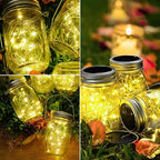 Mason Jar Lid Fairy Lights 12-Pack, Solar Patio LED