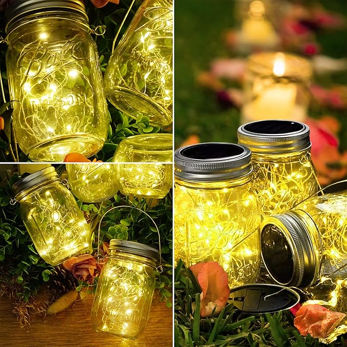 SmilingTown 30 LED 12 Packs Solar Lights Mason Jars Lids String Lights Solar Lantern Hanging Lights for Yard Garden Wedding Christmas Decorations (NO Jars)