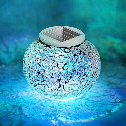 SunKite Solar Table Lights Outdoor Indoor Color Changing Crackle Crystal Glass Night Lights,Waterproof Solar Powered Mosaic Glass Lamp for Garden Yard Patio Christmas Decorations (Light Color)